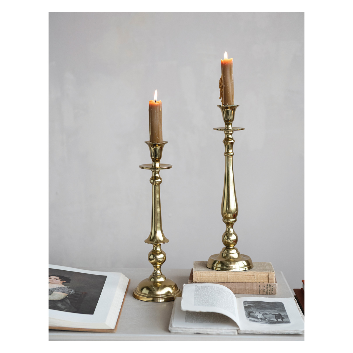 Cast Iron Brass-Finish Taper Holders Set 02 context